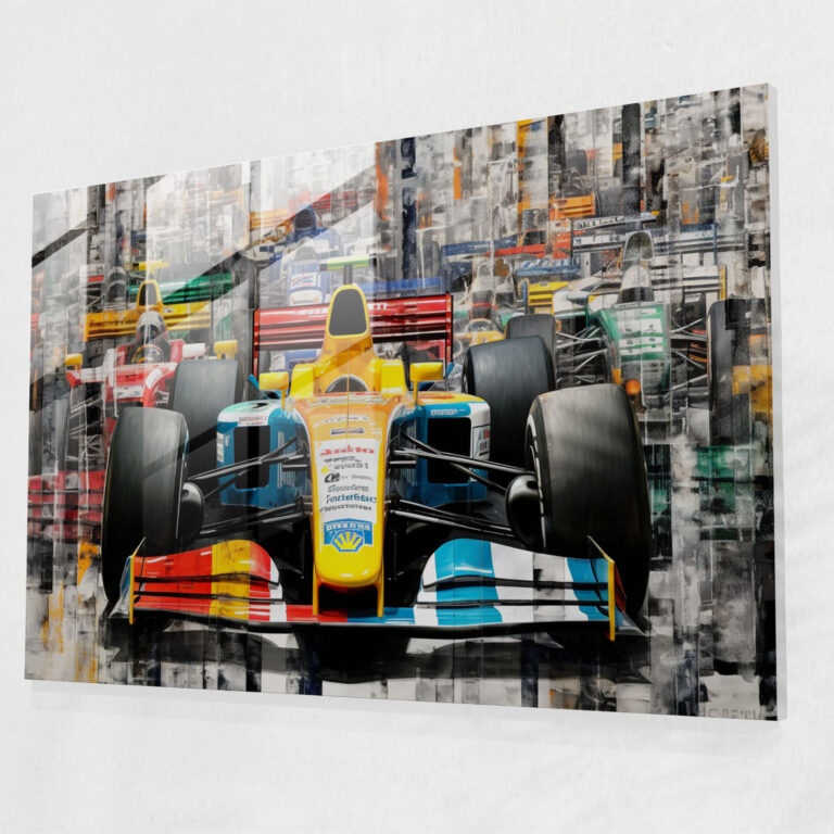 Formula 1 Cam Tablo Sanatı - Dijital Sanat Renkler Duvar Dekorasyonu