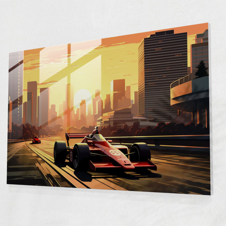 Formula 1 Retro Cam Baskı - Formula 1 Alacakaranlık Cam Sanatı Formula 1 Araba