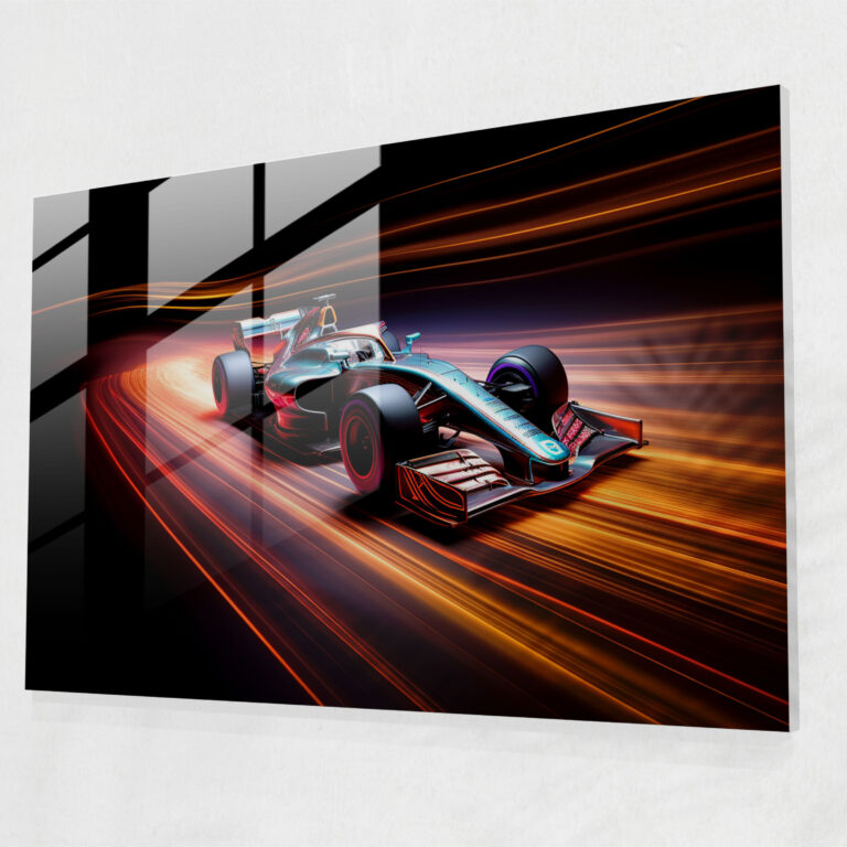 Formula 1 Uzun Pozlama Cam Tablo - Hız Yarış Arabası Modern Sanat