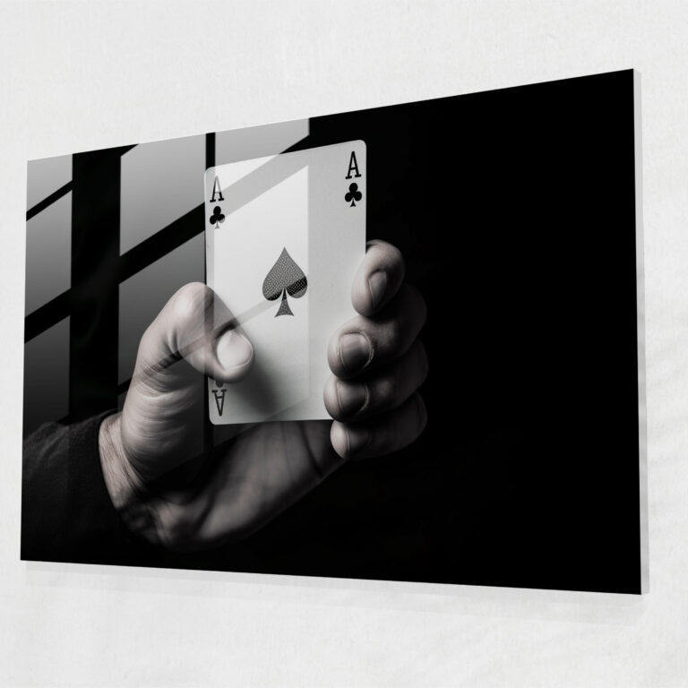 Riziko Cam Tablo Sanatı - Kumar Risk ve Belirsizlik Minimalist Siyah Beyaz Fotoğraf Modern Sanat