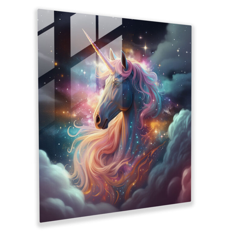 Parıltılı Unicorn Cam Tablo - Parıltı Unicorn Masalsı Büyüleyici
