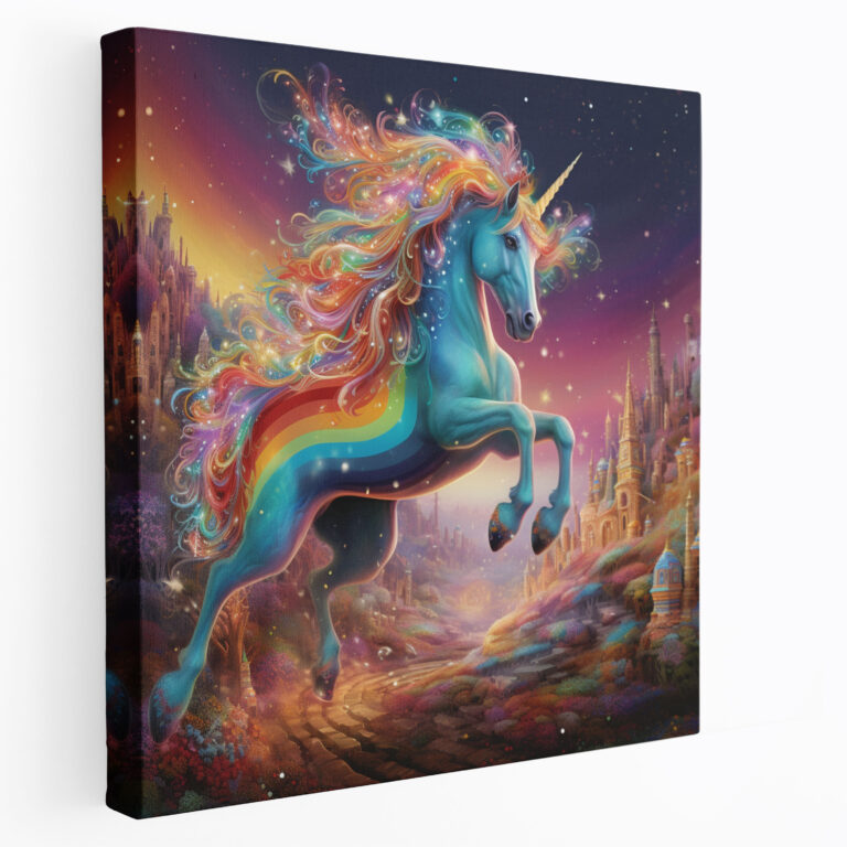 Parıltılı Duvar Dekorasyonu - Gökküçük Unicorn Kanvas Tablo - Parıltı Renkli Kanvas Tablo Büyüleyici