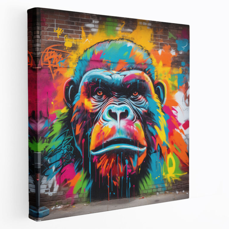 Goril Kanvas Tablo - Graffiti Tarzı Sanat - Goril Şehir Enerjisi Duvar Dekorasyonu Cesurluk