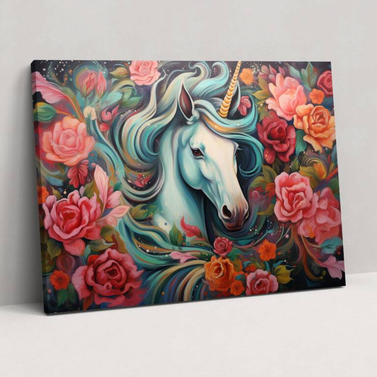Büyülü Tekboynuzlu Unicorn Grafiti Kanvas Tablo - Grafiti Masalsı Çiçekler Duvar Sanatı Duvar Dekorasyonu