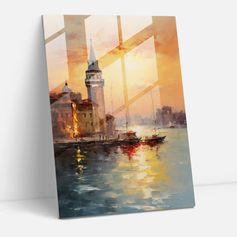 Galata Kulesi Cam Tablo Sanatı - Galata Kulesi Cam Tablo Alacakaranlık Modern Sanat