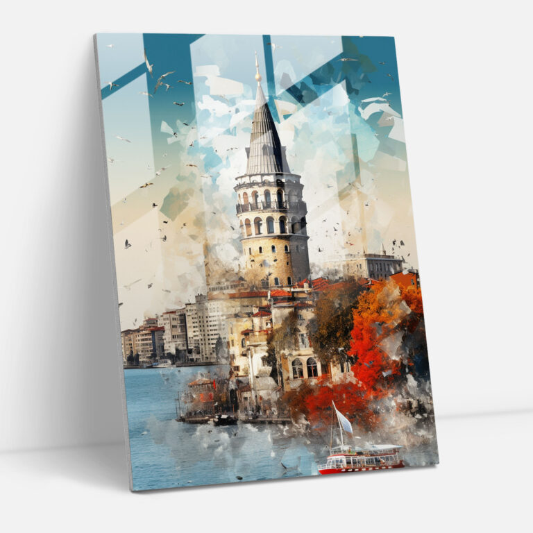 Galata Kulesi Cam Sanatı - Galata Kulesi Kolaj Tarzı Cam Duvar Sanatı