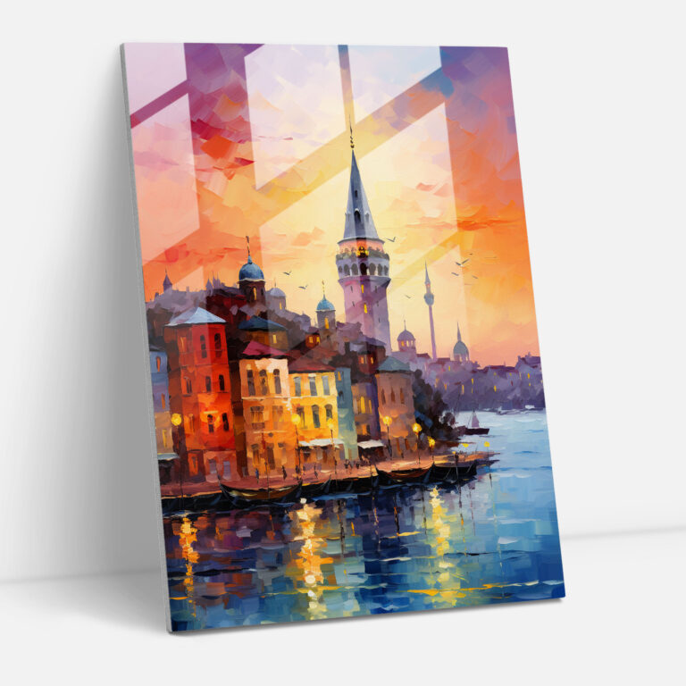 Galata Kulesi İzlenimci Cam Sanatı - Galata Kulesi Renklerin Uyumu Duvar Dekorasyonu Harmoni