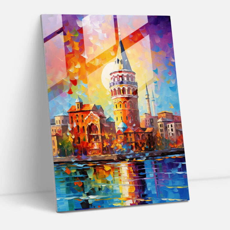 Galata Kulesi Pop Art Cam Tablo - Galata Kulesi Cam Duvar Sanatı Duvar Dekorasyonu
