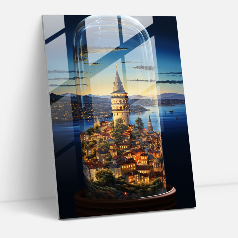 Galata Kulesi Gerçekçi Cam Tablo - Galata Kulesi Cam Duvar Sanatı İstanbul Silueti Hayranlık Uyandıran