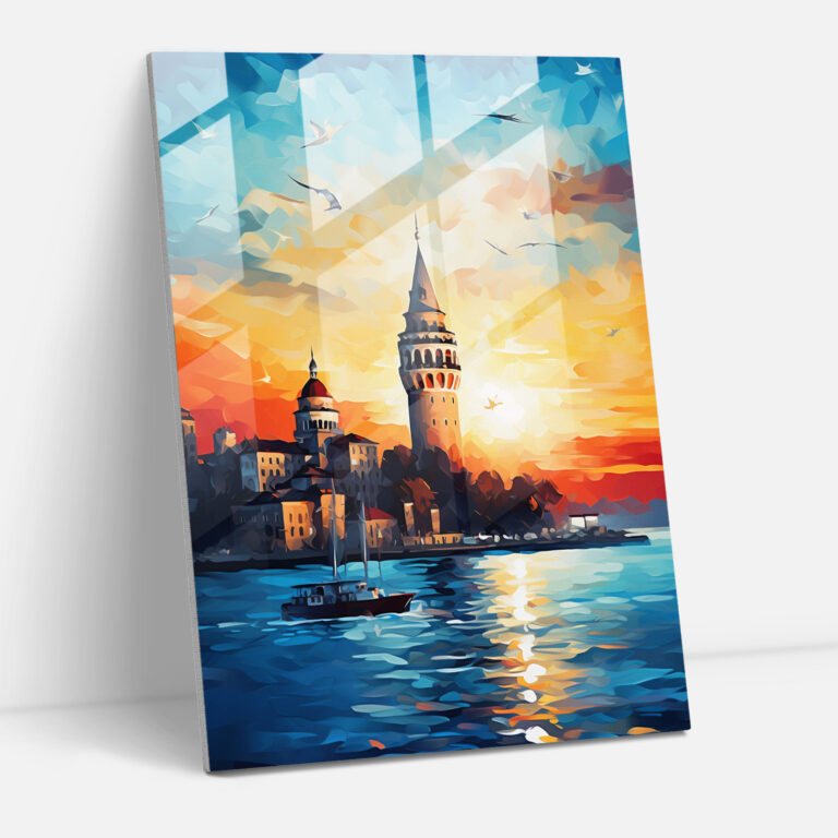 Galata Kulesi Cam Tablo Sanatı - Galata Kulesi Cam Tablo Günbatımı