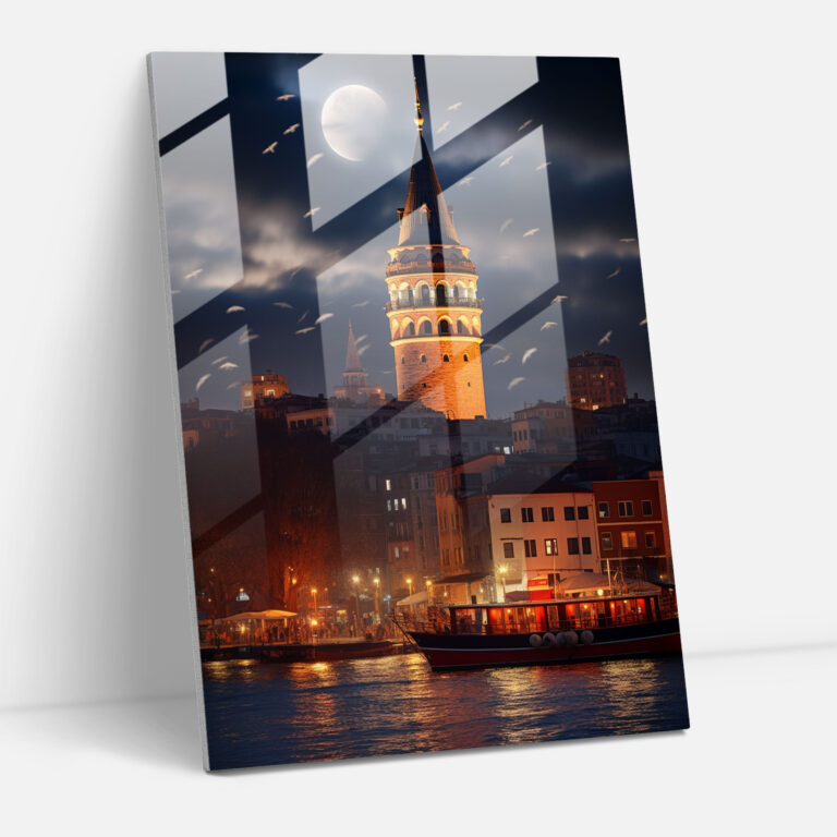 Gizemli Galata Kulesi Cam Tablo - Cam Tablo Ev Dekorasyonu için Sanat