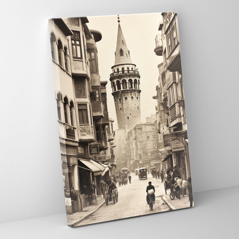 Galata Kulesi Duvar Sanatı - Kanvas Tablo Vintage Siyah ve Beyaz Fotoğraf