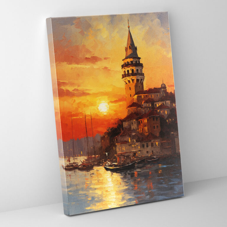 Galata Kulesi Manzara Kanvas Tablo - Galata Kulesi Günbatımı Tablosu Kanvas Tablo İzlenimci Tarz