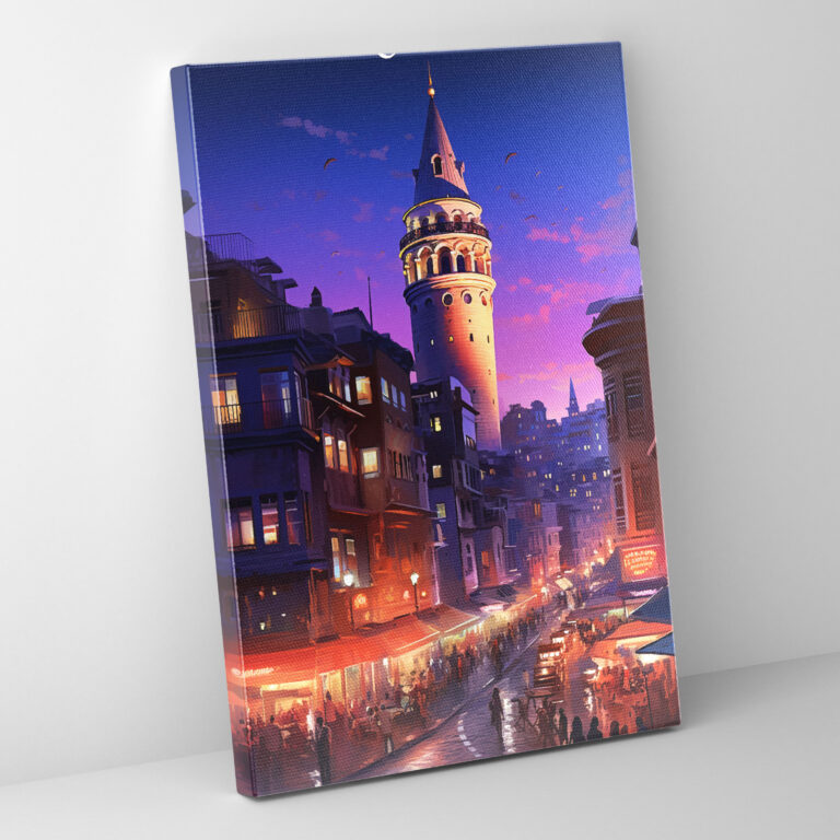 Galata Kulesi Duvar Dekorasyonu - Gece Manzarası Ev Dekorasyonu Kanvas Tablo