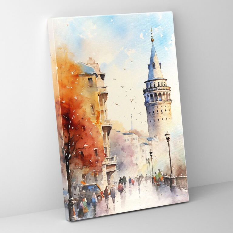Galata Kulesi Duvar Sanatı - Galata Kulesi Duvar Dekorasyonu Kanvas Nazik Fırça Darbeleri