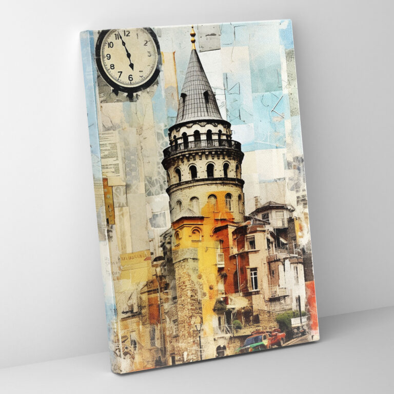 Galata Kulesi Duvar Sanatı - Kolaj Sanat Eseri Kanvas Tablo Sanatı Galata Kulesi