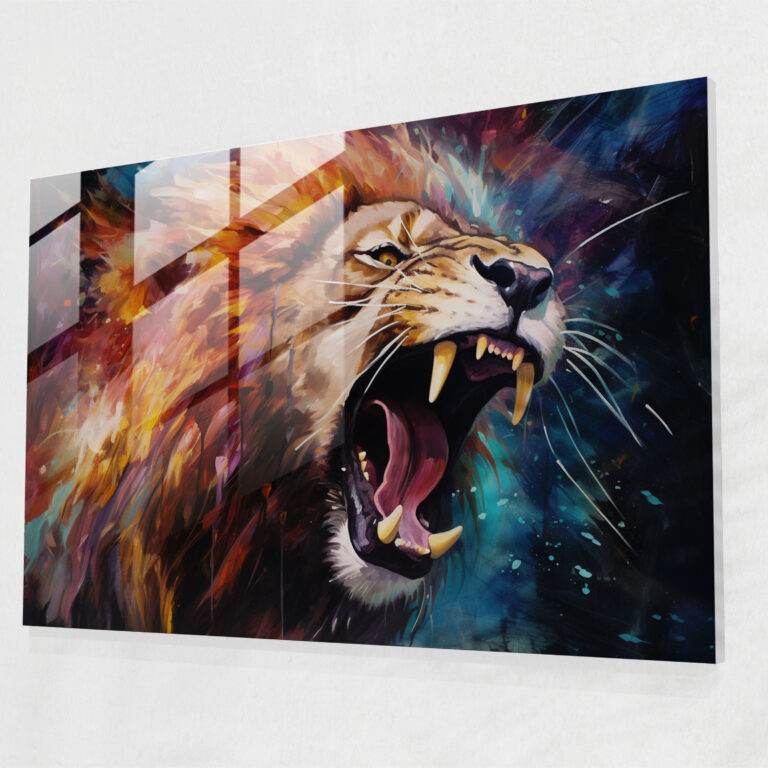 Mistik Aslan Cam Tablo - Burç Aslan Modern Sanat Mistisizm