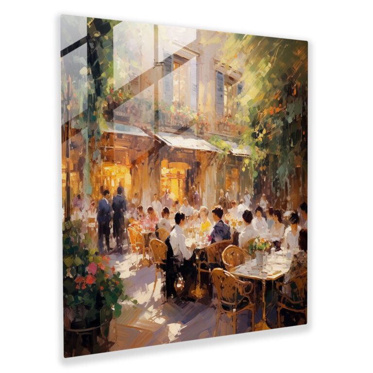 Cafe Oasis - İzlenimci Cam Tablo - Otel Cam Duvar Sanatı İnsanlar İçecekler