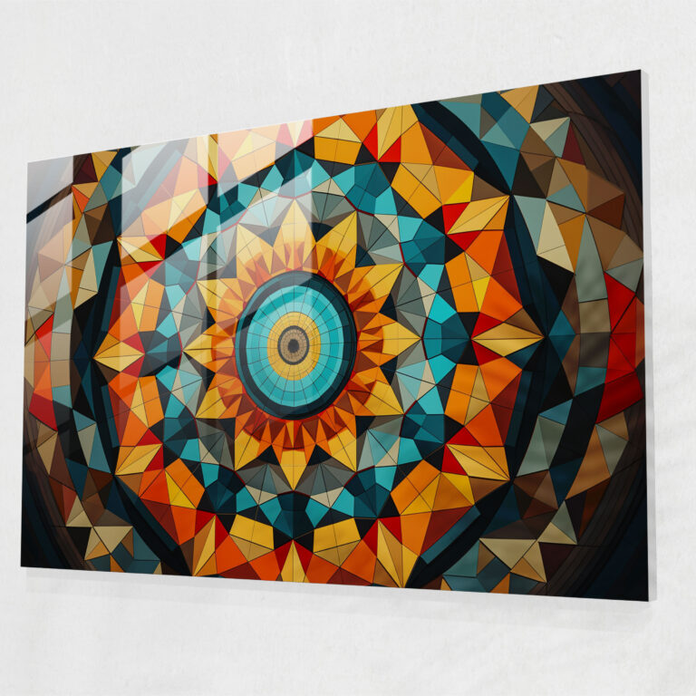 Kaleidoskop Hipnoz Cam Tablo - Hipnoz Cam Duvar Sanatı Kaleidoskop Şekiller ve Renkler