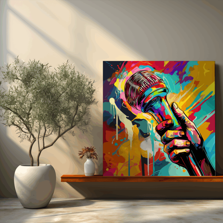 Renkli Mikrofon Pop Sanat Kanvas Tablo Baskı