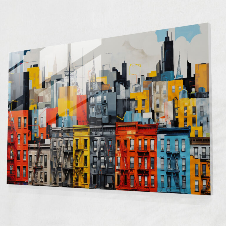 Harlem Cam Tablo - Soyut Kent Manzarası - Harlem Modern Sanat Canlı Mimarlık