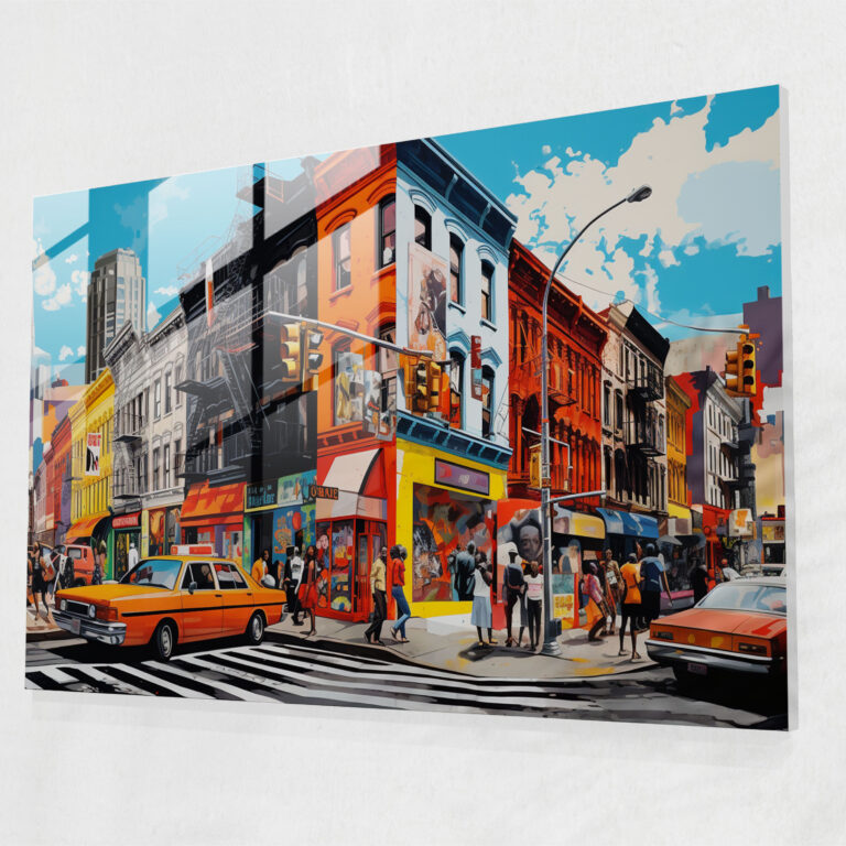 Harlem Cam Tablo Sanatı - Pop Sanat Patlaması Cam Tablosu - Harlem Duvar Dekorasyonu Ev Dekorasyonu Sokak Manzaraları