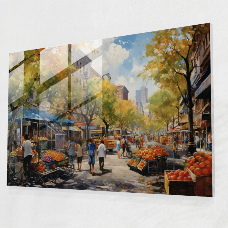 Harlem Cam Tablo Sanatı - Canlı Sokak Manzarası - Harlem Canlı Pazarlar Cam Sanatı Cam Duvar Sanatı