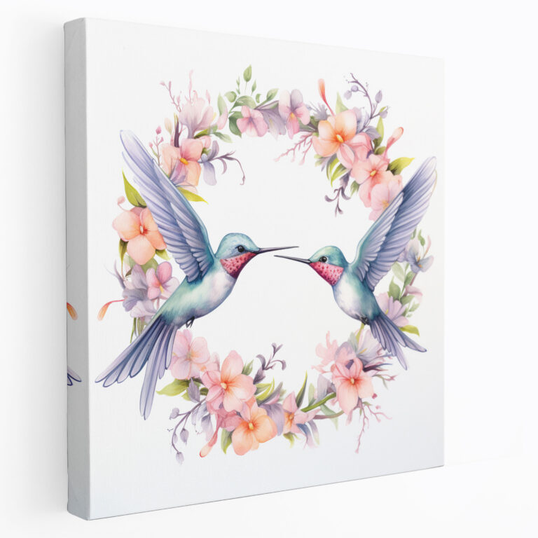 Kolibrili Çiçek Taçlı Duvar Sanatı - Kolibri Pastel Renkler Duvar Sanatı Ev Dekorasyonu