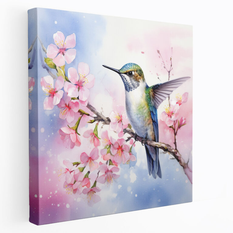 Hummingbird Kiraz Çiçeği Kanvas Tablo - Kuş Duvar Sanatı Kanvas Tablo Yazdırma
