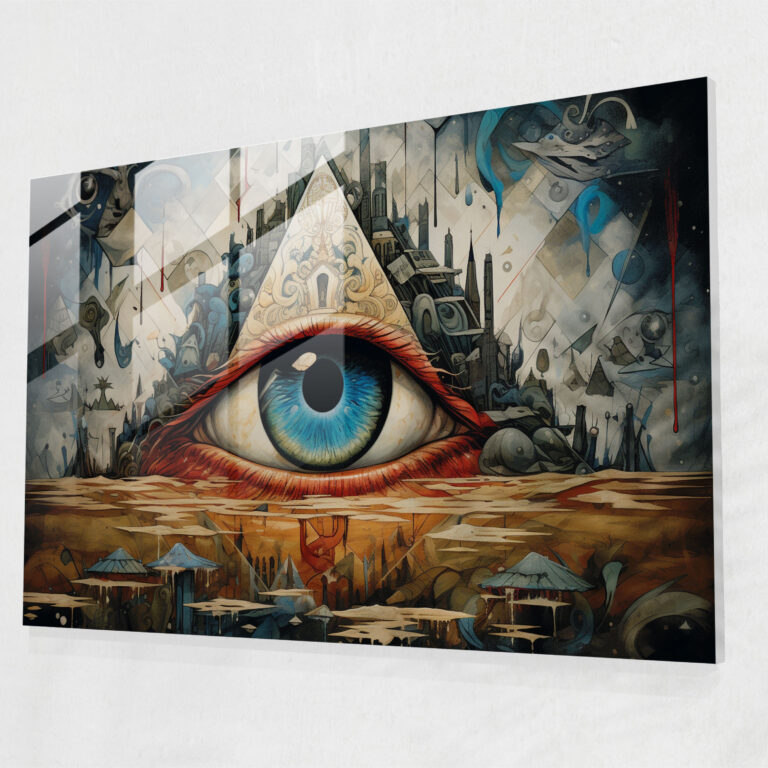 Illuminati Gizli Semboller Cam Tablo - Gizli Illuminati Sembolleri Cam Duvar Sanatı Gizem