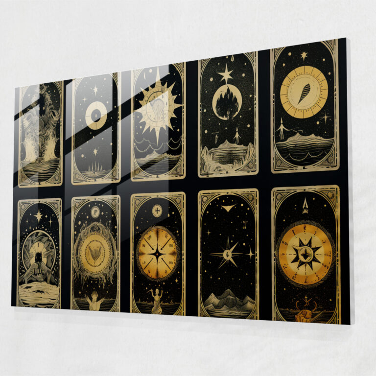 Ezoterizm Cam Tablo: Sembolik Tarot Kartları - İlluminati Sembolik Tarot Kartları Cam Tablo Ezoterik Bilgelik