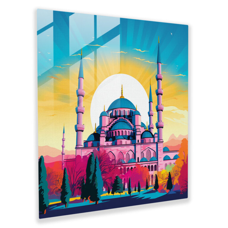 Renkli Mavi Cam Tablo - Ev Dekorasyonu için Pop Sanat Basılı Cam Duvar Sanatı