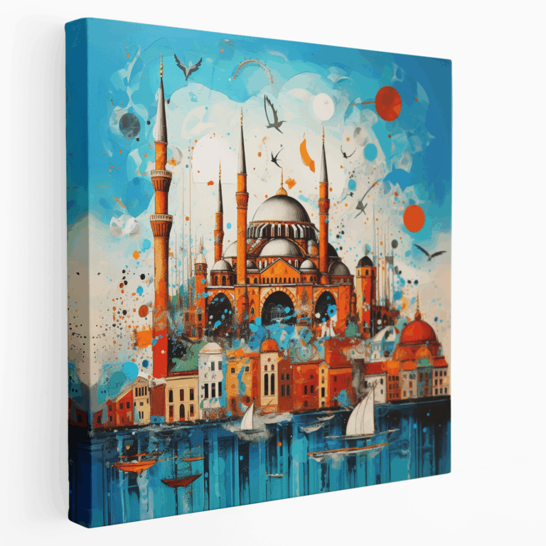 İstanbul'un Landmark'larının Modern Karışık Medya Kanvas Tablosu