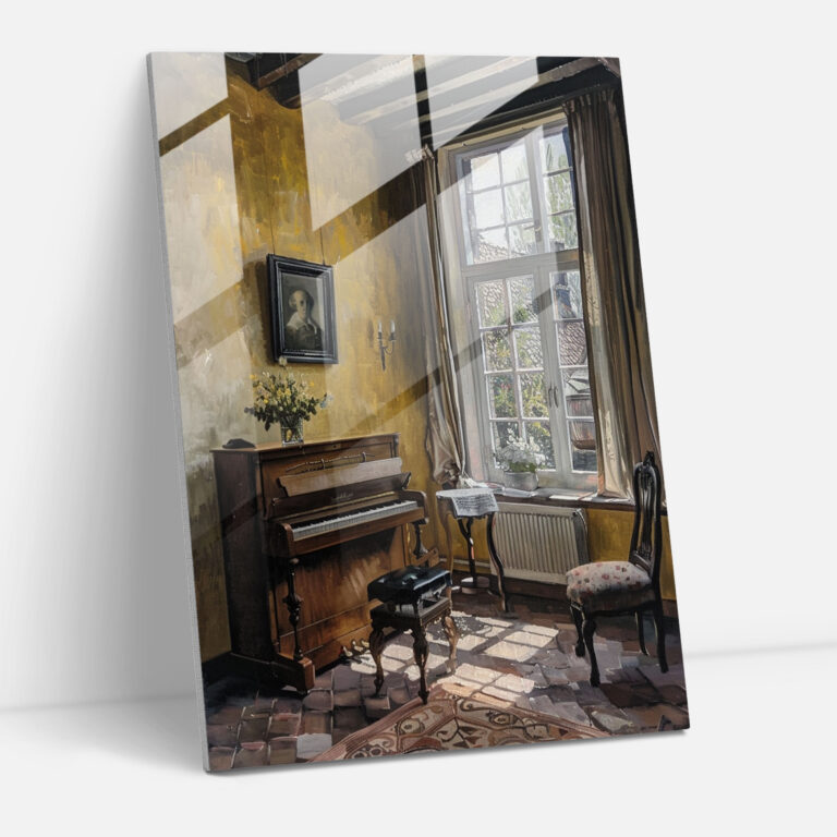 Johannes Vermeer Duvar Dekorasyonu - Klavsen Başında Kadın - Ev Dekorasyonu Cam Tablo