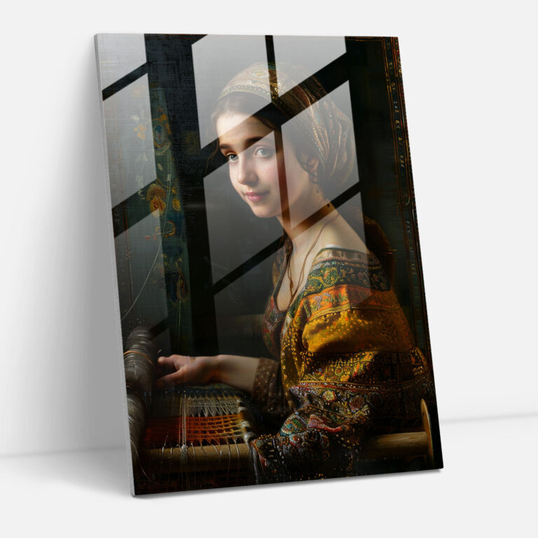 Johannes Vermeer Ev Dekorasyonu - Dokuma Tezgahında Genç Kadın - Modern Sanat Cam Tablo Duvar Dekorasyonu