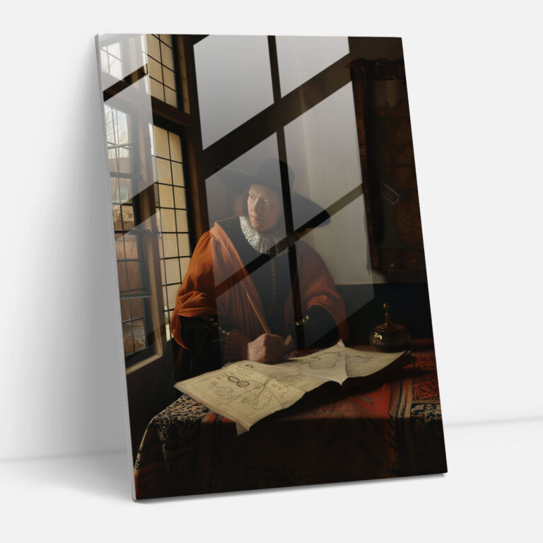 Masa Üzerinde Adam ve Kadın Cam Dekorasyonu - Johannes Vermeer Ev Dekorasyonu Duvar Dekorasyonu Cam Sanatı