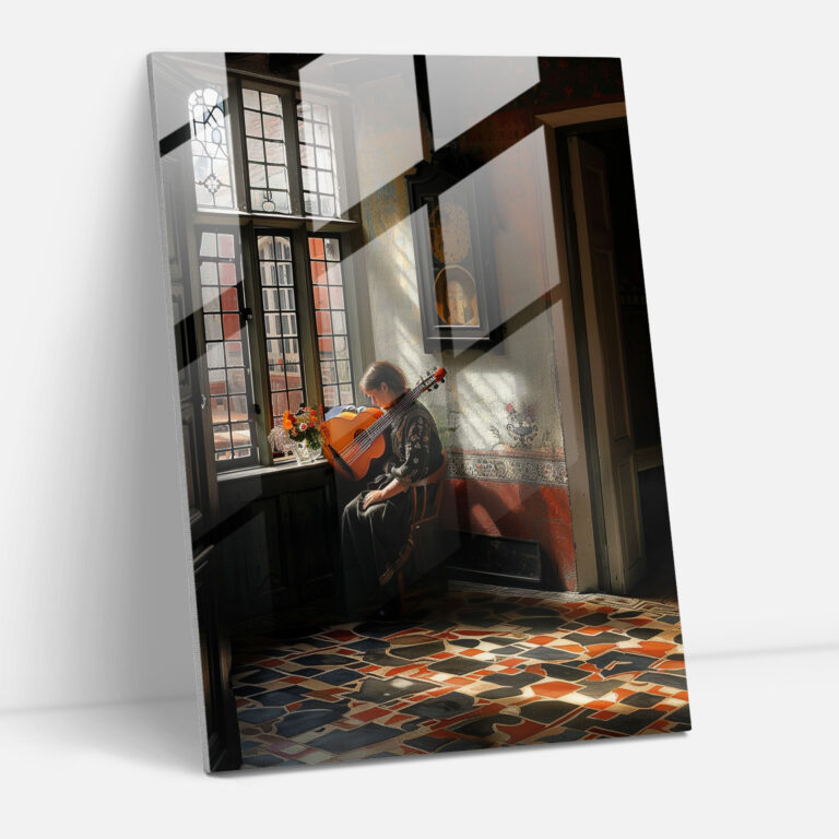 Müzikal Kadın Cam Tablo Sanatı - Johannes Vermeer Ev Dekorasyonu