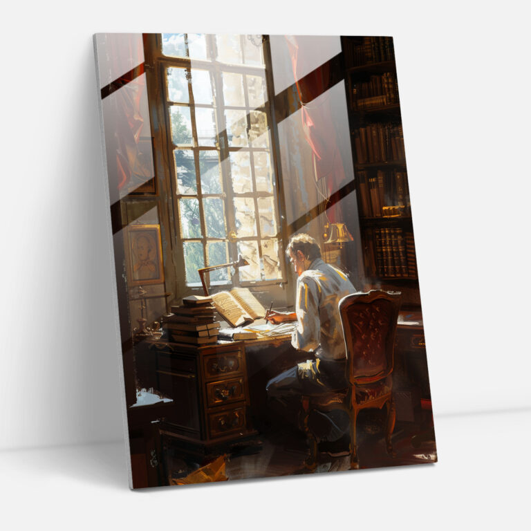 Çalışma Odasında Adam Dekorasyonu - Johannes Vermeer Cam Duvar Sanatı Modern Sanat Cam Sanatı