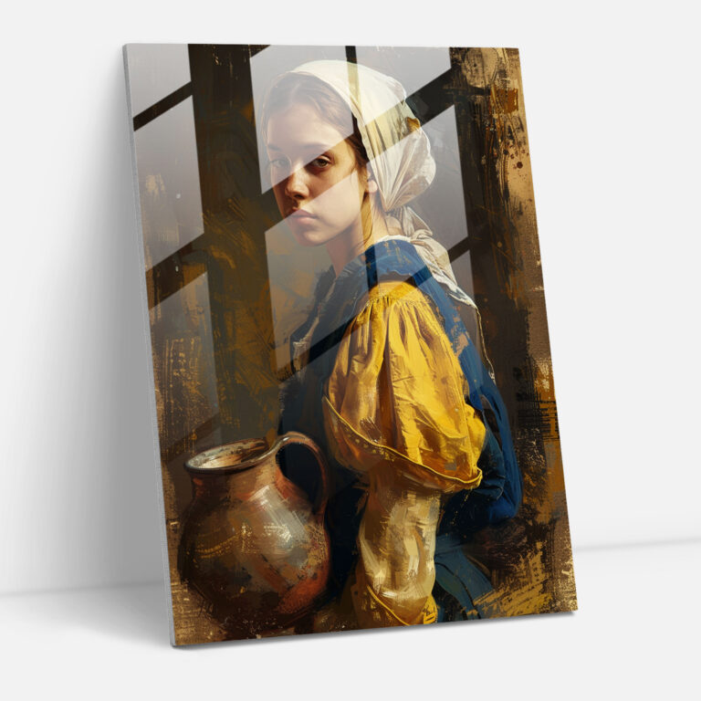 Su sürahisi kadın cam tablo - Johannes Vermeer Cam Tablo Duvar Dekorasyonu