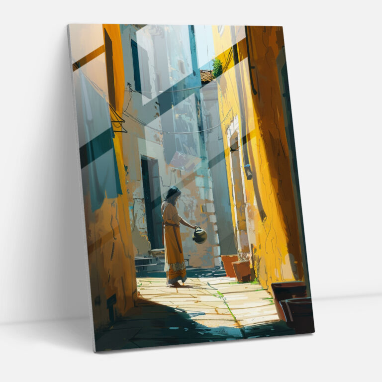 Johannes Vermeer Cam Tablo - Sessiz Sokak Cam Duvar Sanatı