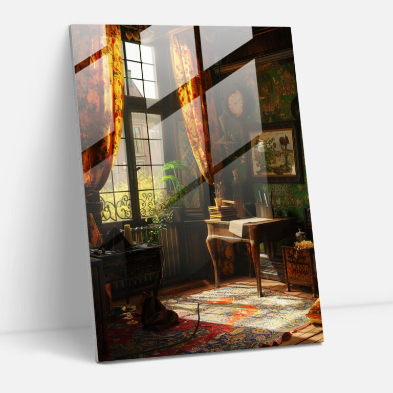 Johannes Vermeer Cam Tablo - Zengin Dekore Edilmiş Oda Cam Duvar Sanatı