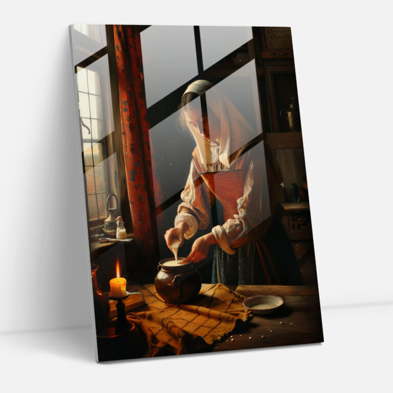 Johannes Vermeer Cam Tablo - İnek Sütü Döken Kadın - Modern Sanat - Cam Tablo