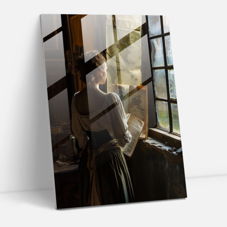 Johannes Vermeer Cam Sanatı - Harita Tutuyor Kadın - Johannes Vermeer Cam Tablo Kadın Portresi