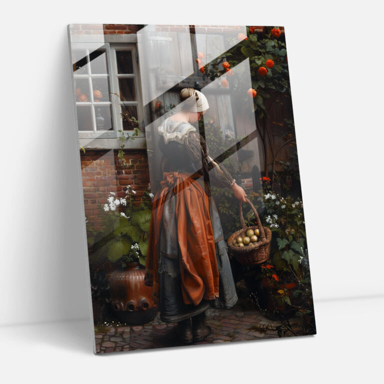 Johannes Vermeer Cam Tablo - Meyve Sepetiyle Kadın - Modern Sanat Cam Duvar Sanatı Johannes Vermeer Tasarımı