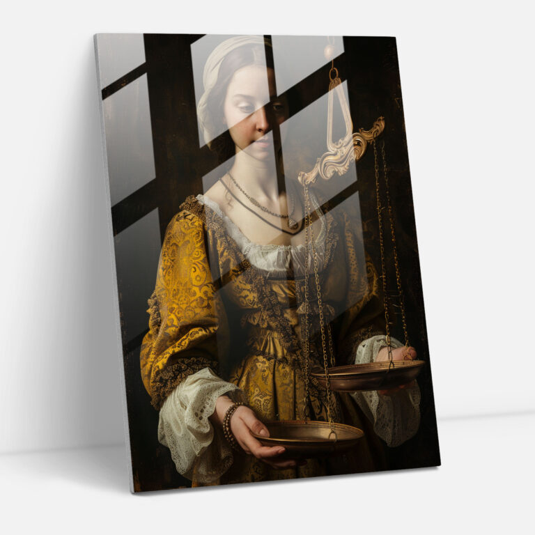Johannes Vermeer Cam Tablo - Terazi ile Kadın - Modern Sanat Cam Sanat