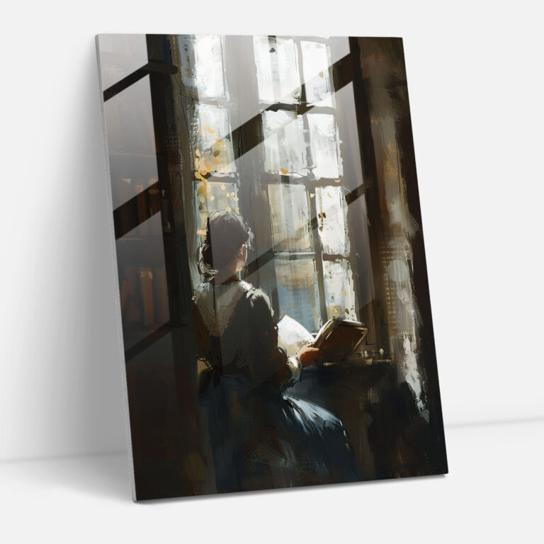 Johannes Vermeer Cam Tablosu - Pencere Kenarında Kitap Okuyan Kadın - Ev Dekorasyonu Cam Tablo Duvar Dekorasyonu