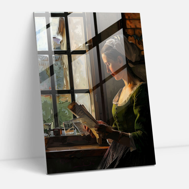 Johannes Vermeer Cam Tablo - Pencere Kenarında Mektup Okuyan Kadın - Wall Decoration