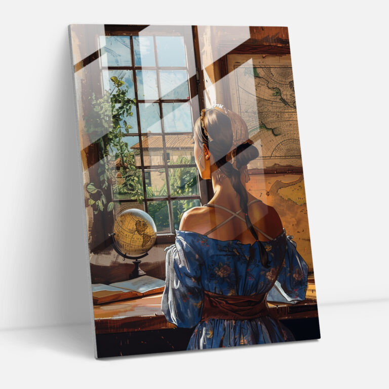 Johannes Vermeer Duvar Dekorasyonu - Harita ile Pencerede Kadın - Cam Tablo Modern Sanat