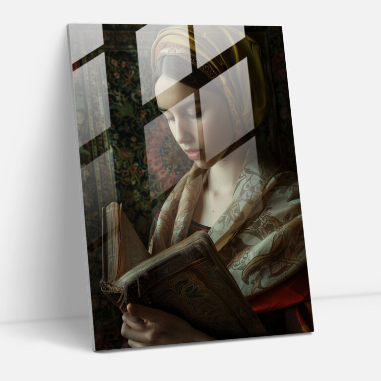 Kitapla Kadın Cam Tablo - Johannes Vermeer Duvar Dekorasyonu Cam Sanatı Modern Sanat