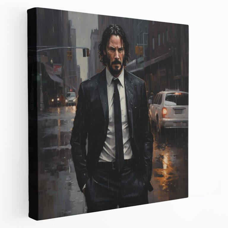 John Wick Kanvas Tablo - Yağmurlu Şehir Sokakları - John Wick Ev Dekorasyonu Duvar Dekorasyonu Yoğunluk